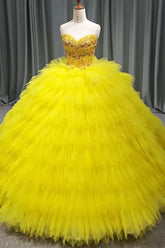 Yellow Quinceanera Dress Luxury Lace Party Dress Strapless Prom Ball Gown Quinceanera Gown