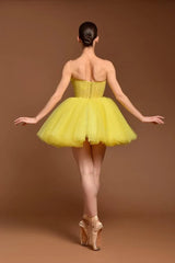 Yellow Strapless Graduation Dress A Line Tulle Short Cocktail Dresses