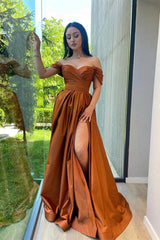A Line Off The Shoulder Sweetheart High Split Floor Length Open Back Prom Dress
