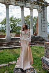 Long Sleeve Evening Dress Off The Shoulder Formal Dress with 3D Flowers