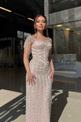 Beaded Evening Dress Sheath/Column Cap Sleeve Formal Dress