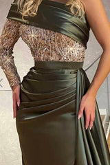 Gorgeous Long Sleeves Mermaid Prom Dress Beadings With Split