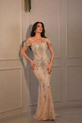Off The Shoulder Evening Dress Beaded Tulle Sheath/Column Prom Dress
