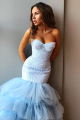 Mermaid Sweetheart Floor Length Tulle Paillette Prom Dress