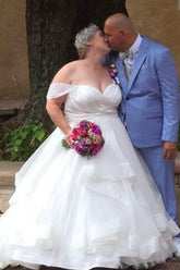 Dreamyannie Plus Size Wedding Dresses Off The Shoulder Tulle Bridal Gowns