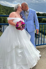 Dreamyannie Plus Size Wedding Dresses Off The Shoulder Tulle Bridal Gowns