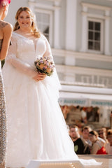 Dreamyannie Beach Plus Size Wedding Dress Long Sleeve Lace A Line Boho Bridal Gown