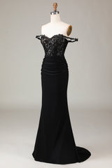 Black Mermaid Corset Long Prom Dress With Appliques