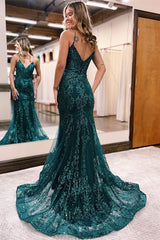 Sequins A-Line Evening Dress with Appliques, Tulle, and Spaghetti Straps