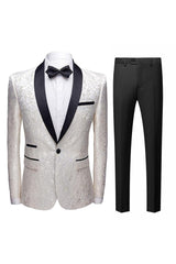 Timeless Black Jacquard Shawl Lapel Men's 2-Piece Suit