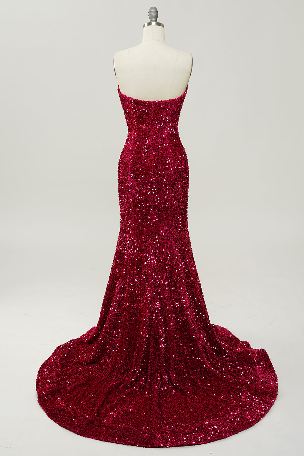 Fuchsia Sweetheart Neck Sequined Mermaid Prom Dress With Sweep Train