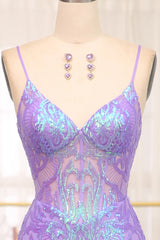 Sparkly Purple Mermaid Long Prom Dress With Embroidery Appliques