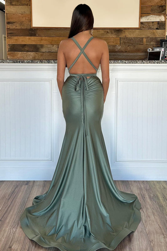 Grey Green Mermaid Long Prom Dress