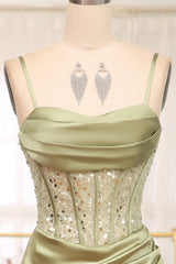 Sage Mermaid Sequined Long Corset Prom Dress With Slit