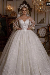 Luxury Long Ball Gown with Puffy Sleeves and Appliques