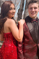 Elegant Burgundy Jacquard Shawl Lapel One-Button Prom Homecoming Blazer