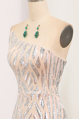 Glitter Dark Green Mermaid One Shoulder Long Prom Dress With Sequins