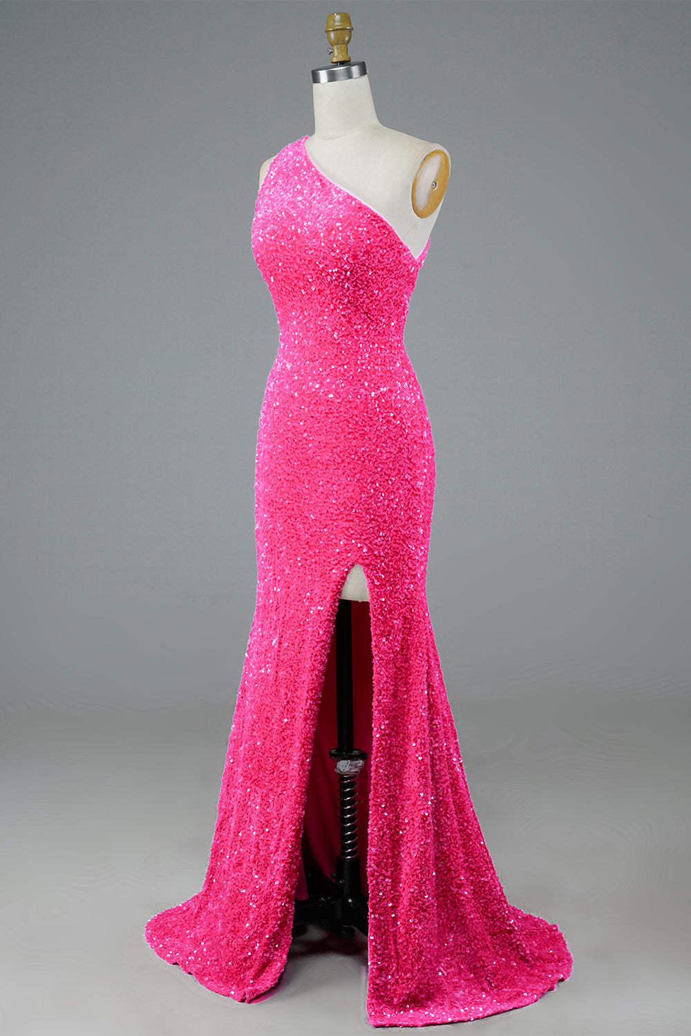 Fuchsia Sequin Long Prom Dress with Slit