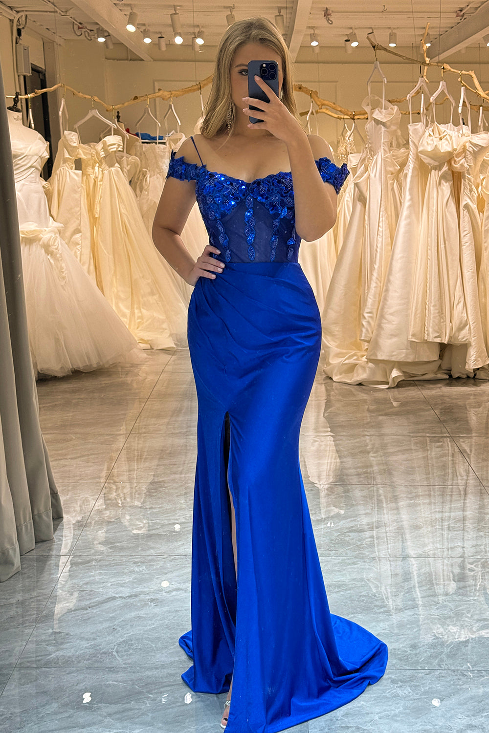 Sparkly Royal Blue Mermaid Long Prom Dress With Sequined Appliques