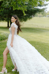 Sparkly Purple Beaded Long Prom Dress with Ruffles