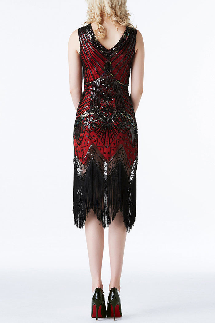 Red Glitter Fringe Flapper Dress