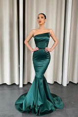 Dark Green Strapless Mermaid Long Evening Dress