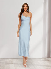 Sheath/Column One-Shoulder Ruffle Maxi Dresses Long Bridesmaid Dresses Lavender