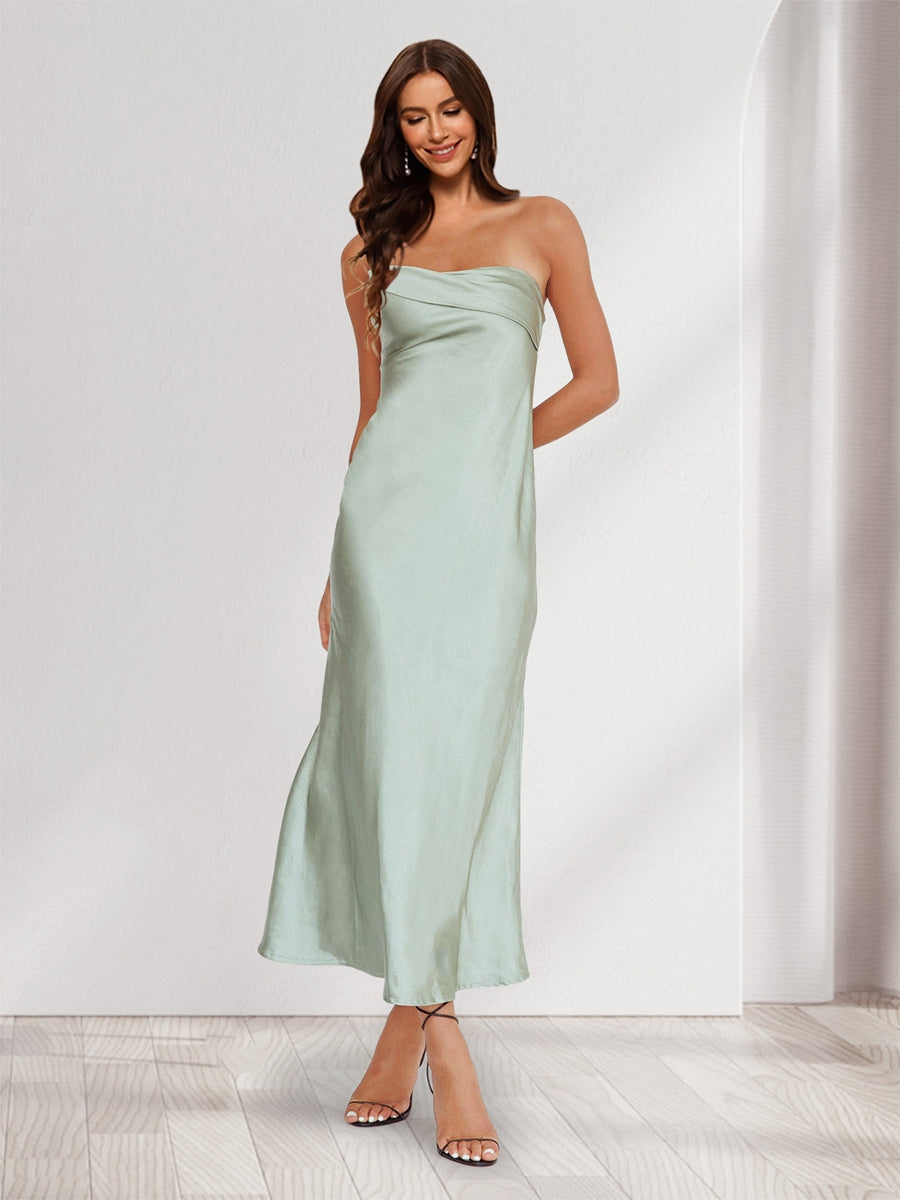 Sheath/Column One-Shoulder Ruffle Maxi Dresses Long Bridesmaid Dresses Sage