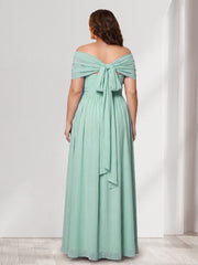 A-Line/Princess V-Neck Short Sleeves Chiffon Plus Size Bridesmaid Dresses With Bowknot