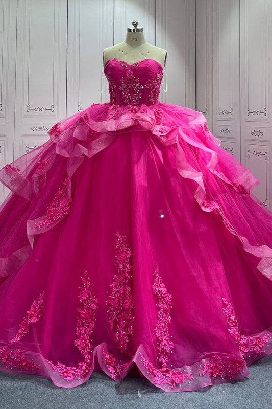 Pink Quinceanera Dress Sweet 15 Evening Dress Crystal Sleeveless Beading Ball Gown Dress