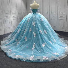 Blue Quinceanera Dress Sweet 15 Evening Dress Crystal Sleeveless Beading Ball Gown Dress