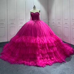 Pink Quinceanera Dress Sweet 15 Evening Dress Crystal Sleeveless Beading Ball Gown Dress