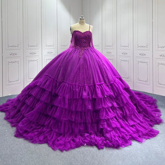 Purple Quinceanera Dress Sweet 15 Evening Dress Crystal Sleeveless Beading Ball Gown Dress