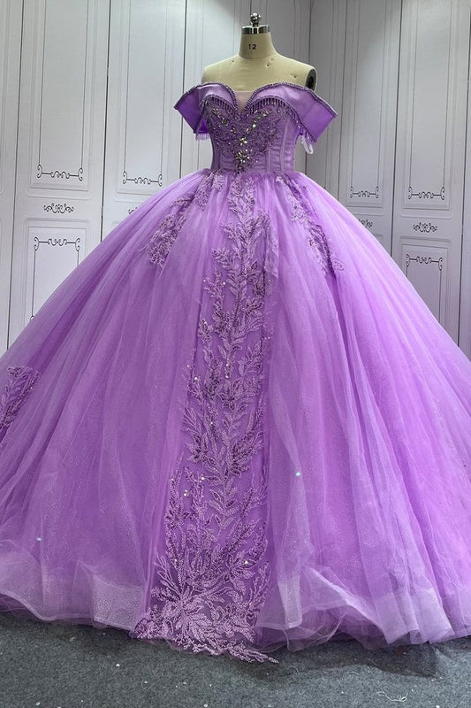 Lilac Quinceanera Dress Sweet 15 Evening Dress Crystal Sleeveless Beading Ball Gown Dress