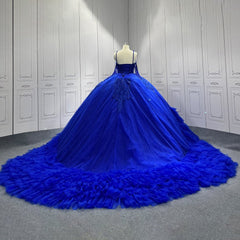 Blue Quinceanera Dress Sweet 15 Evening Dress Crystal Sleeveless Beading Ball Gown Dress