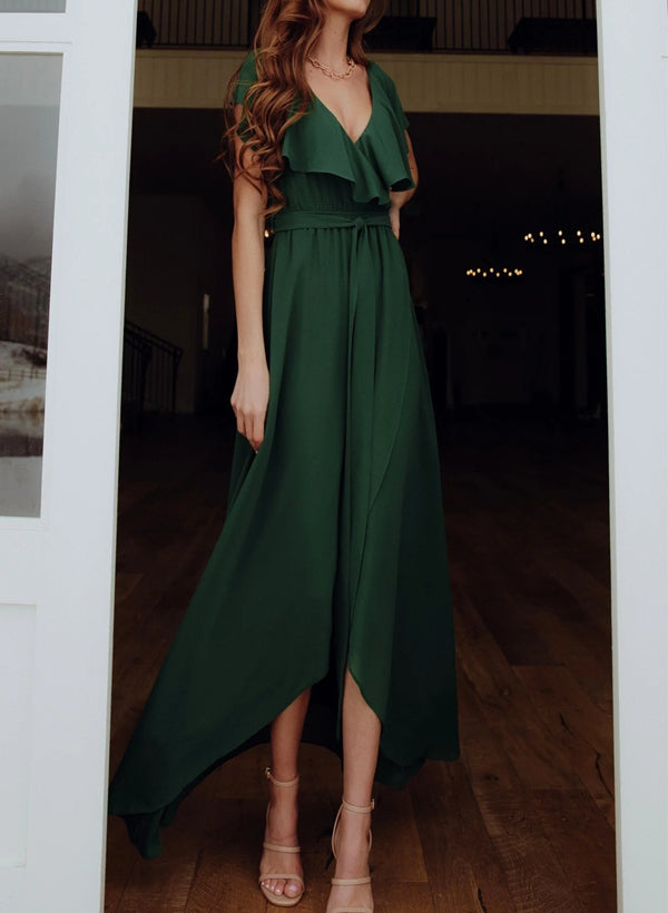 Chiffon Asymmetrical Bridesmaid Dress with Bows