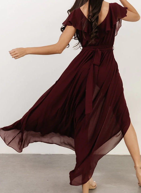 Chiffon Asymmetrical Bridesmaid Dress with Bows