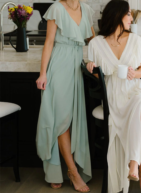 Chiffon Asymmetrical Bridesmaid Dress with Bows