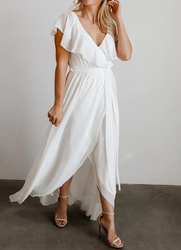 Chiffon Asymmetrical Bridesmaid Dress with Bows