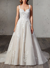 Sweetheart A-Line Lace Wedding Dress with Sweep Train