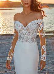 Off-the-Shoulder Sweep Train Wedding Dress With Lace - Trumpet/Mermaid