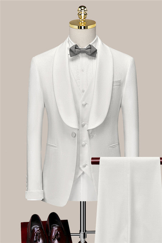 White Shawl Lapel 3-Piece Close Fitting Wedding Suit