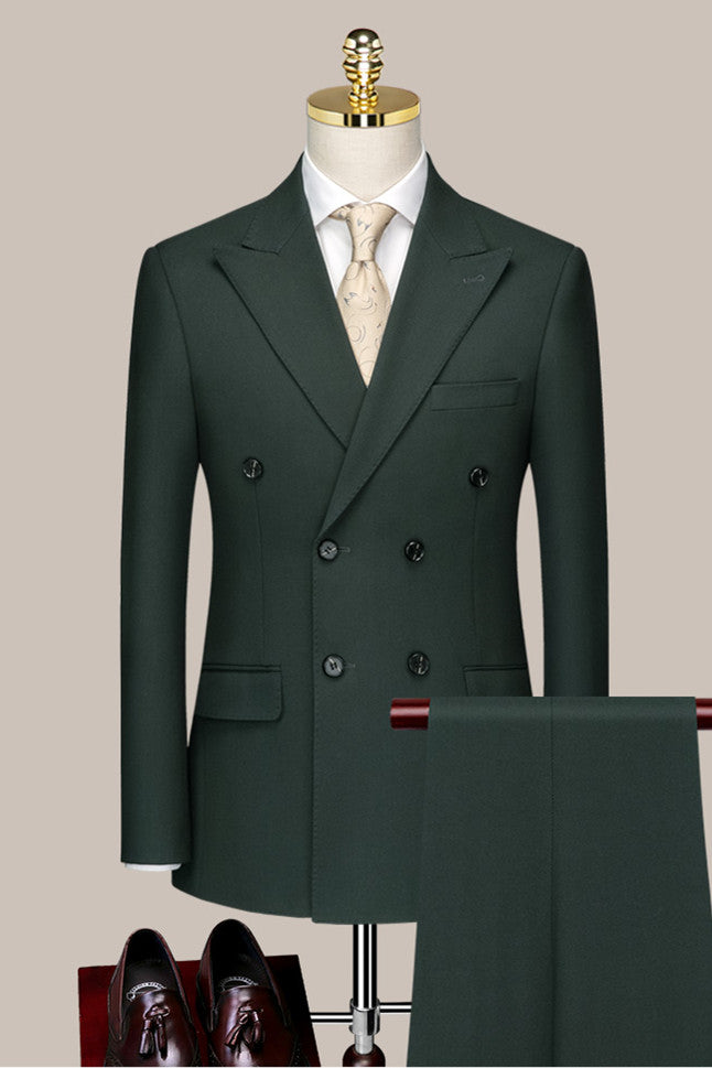 Dark Green Double-Breasted Prom Suit - Stylish