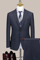 Dark Gray Fashion Peaked Lapel Slim Fit Formal Business Suit