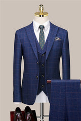 New Arrival Blue Plaid Close-Fitting Business Suit