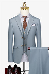 Blue Close-Fitting Three-Piece Business Suit