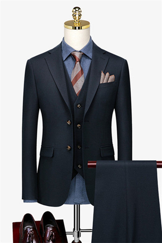 New Arrival Dark Navy 3-Piece Notched Lapel Business Suit