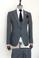 Formal Dusty Blue Peaked Lapel 3-Piece Business Suit