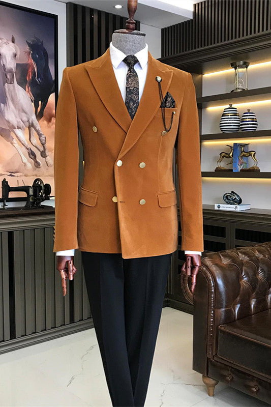 Brown Two-Piece Peaked Lapel Business Suit