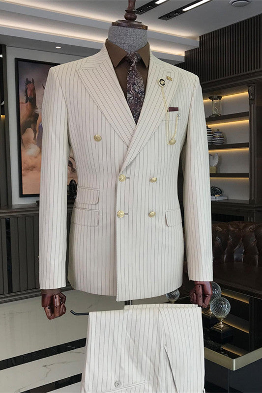 Fancy White Striped Peaked Lapel 2-Piece Prom Suit for Men